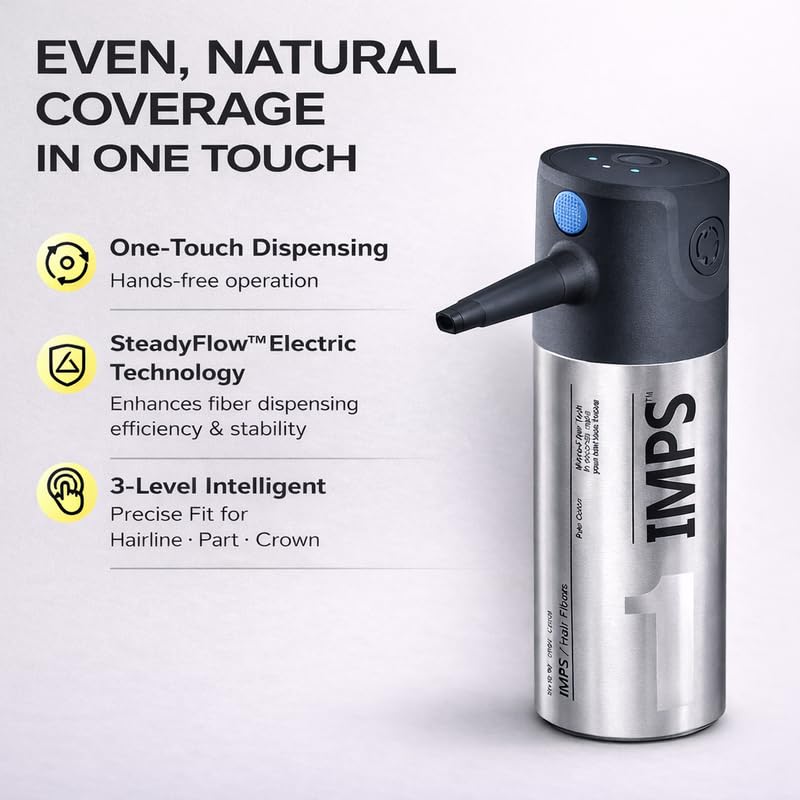 IMPS SteadyFlow Electric Hair Fiber Applicator, 3 Modes for Precise Thinning Hair Coverage,Automatic Spray Pump for Salon-Grade Hair Building, Instantly Thicker & Fuller Looking Hair-Dark Brown