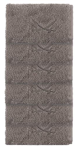 Sansibar Seiftücher 6er Set mit gesticktem Säbel Logo Handtuch Gästetuch 100% Baumwolle 30x30 cm Taupe