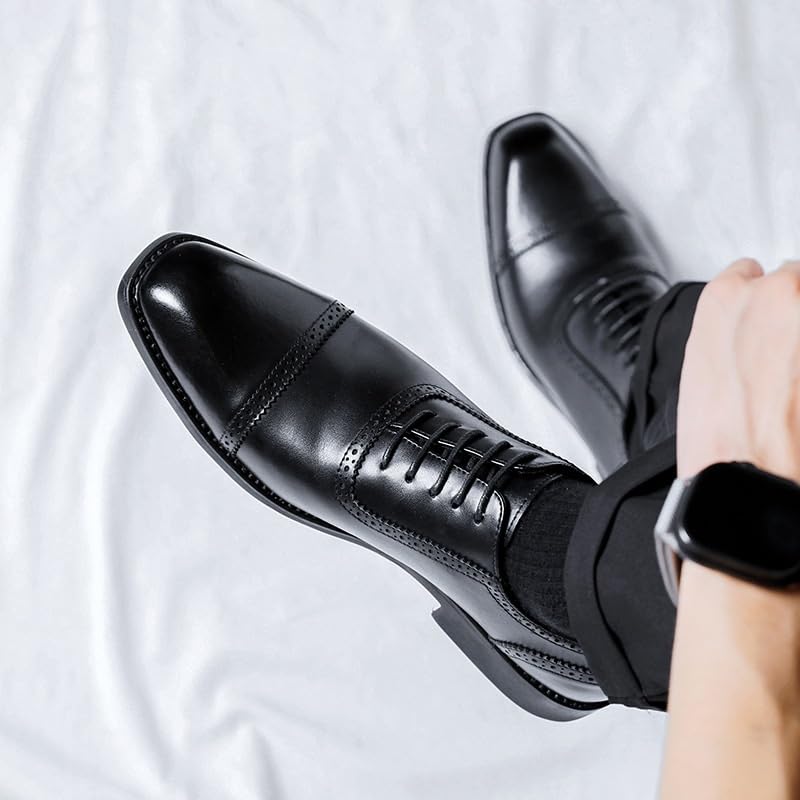 Men's Genuine Leather Lace Up Oxfords Shoes Comfort Wide Round Toe Non-Slip Dress Shoes Business Office Wedding Formal Modern Oxfords for Men4