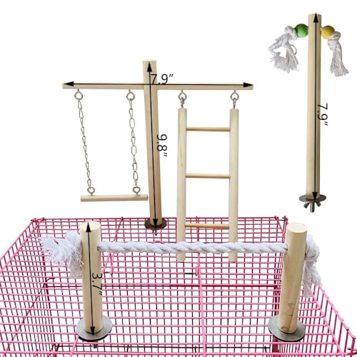 Image of PINVNBY Bird Playground, Wood Parrot Play Gym Stand Perch Bird Cage Accessories for Small and Medium Parakeet Cockatiel Conure Love Birds Finch
