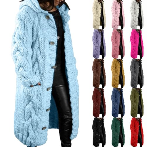 Womens Cable Knit Long Sweaters, Chunky Warm Button Down Cardigan Sweaters - image 1
