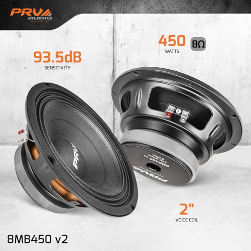 Image of PRV AUDIO 8 Inch Midbass Speaker 8MB450 v2, 450 Watts, 8 Ohm, 2 Inch Voice Coil, Pro Audio Loudspeaker (Single)
