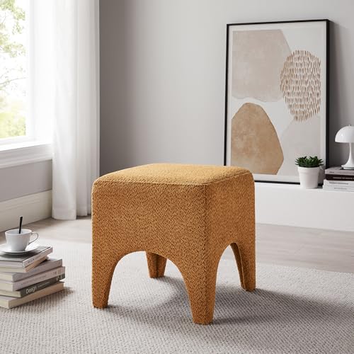 Arcrinte 17' Boucle Modern Square Foot Stool Ottoman, Vanity Stool for Makeup, Rectangle Foot Rest for Couch, Upholstered Ottoman Stool for Living Room, Bedroom, Entryway (1, Curry)
