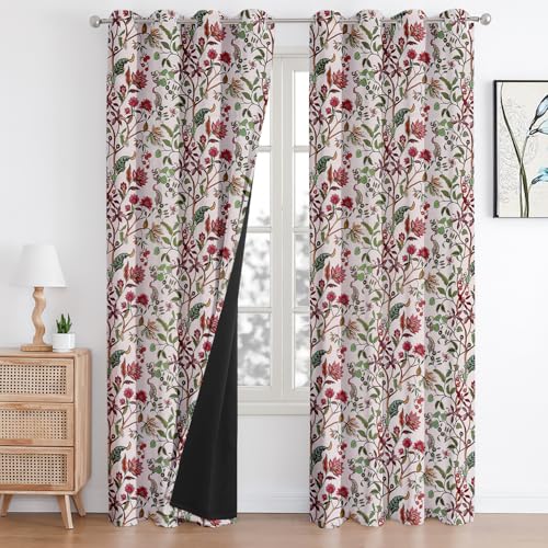 Image of Cloth Fusion Printed 100% Blackout Door Curtains 7 Feet Long Set of 2, Room Darkening Parda with Stainless Steel Grommets for Home Decor (7x4.5 Feet, Ivory Dream)