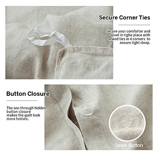 Simple&Opulence 100% Linen Duvet Cover Set With Washed-French Flax-3 Pieces Solid Color Basic Style Bedding Set-Breathable Soft Comforter Cover With 2 Pillowshams(Queen,Linen) #TOP1