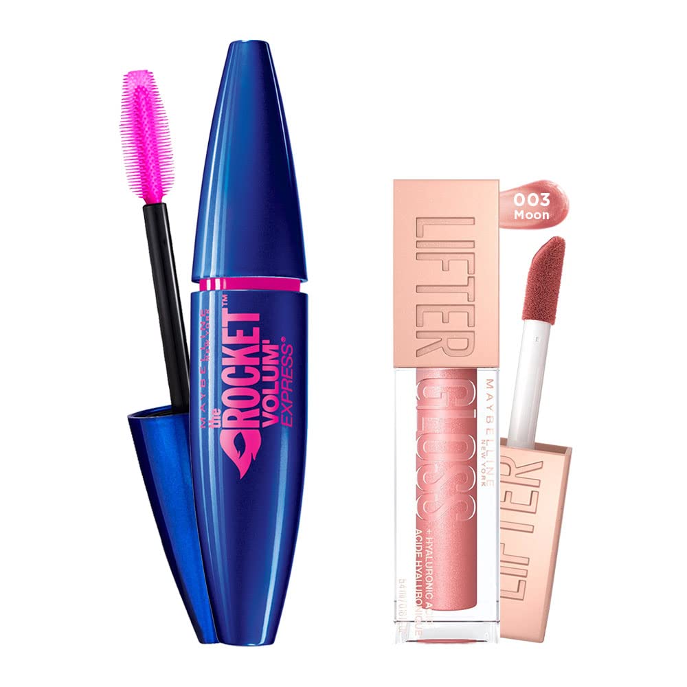 Maybelline New York Volum' Express Rocket Ekstra Siyah Maskara + Lifter Gloss Nemlendirici Dudak Parlatıcısı- 003 Moon