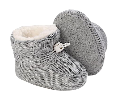 Image of Baby Newborn Cozy Fleece Booties, Cotton Lined Anti-Slip & Stay On Infant Slippers Socks Booties with Gripper Toddler Winter Warm Snow Boots Baby Ankle Boots First Walker Crib Shoes