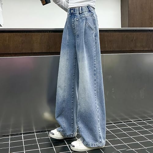 Girls Cute Wide Leg Baggy Jeans Kids High Elastic Waisted Denim Trousers Casual Y2k Trendy Streetwear 5-16 Years Teen4