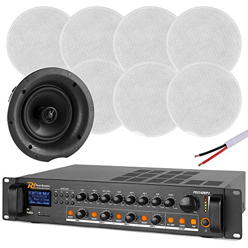 Professional 4-Zone 8" Ceiling Speaker Bluetooth System - Complete Multi-Room Audio PA Solution with Mixer Amplifier, 8x High-Fidelity In-Ceiling Speakers & 100m Cable for Commercial & Home Use