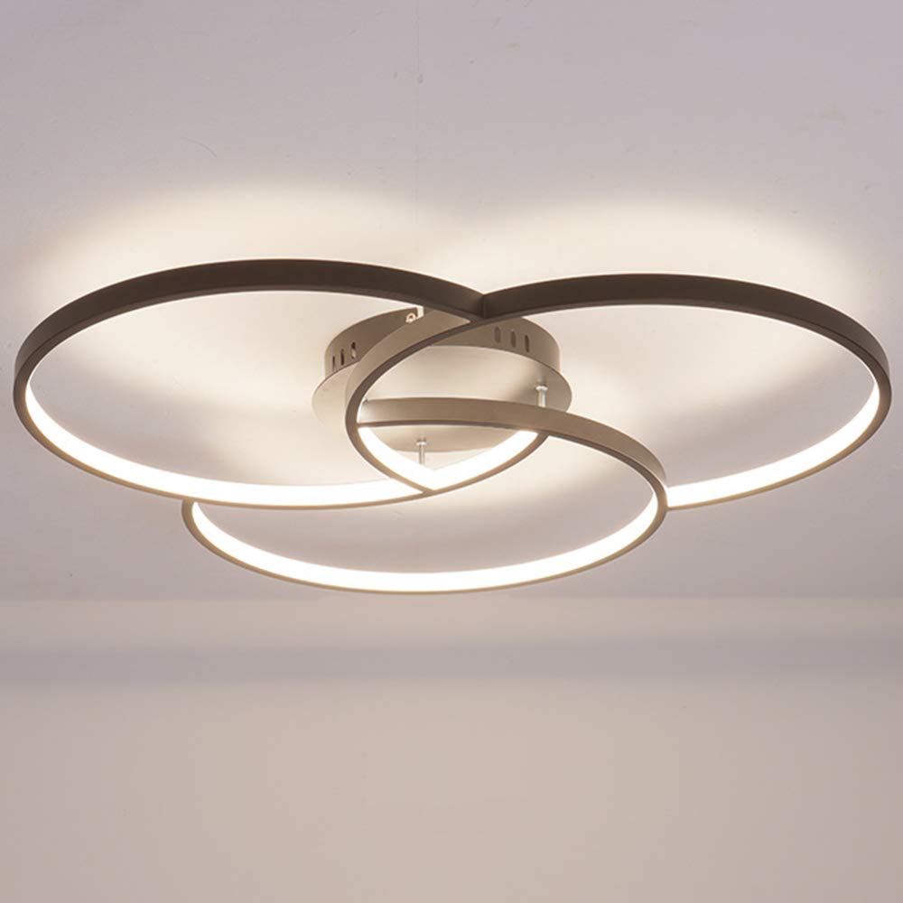 AIRUI 3 Rings Ceiling Light LED Flush Mount Ceiling Light Fixture Modern Ceiling Lamp Round Chandelier for Bedroom Dining Room Living Room,Black+Neutral Light-58cm 38W