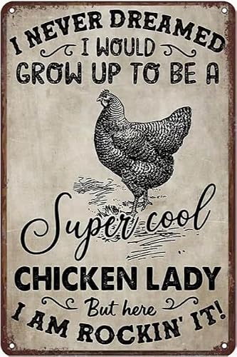 Funny Chicken Lady Retro Metal Tin Signs, Vintage Tin Sign Funny Wall Art Interior Decoration Metal Poster For Farm Barn Home Bar Cafe Garage Home Kitchen Wall Poster Sign 8 "X12"