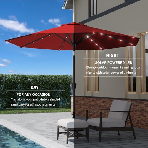 Image of 9FT Patio Umbrella with Solar Lights,Outdoor Market Umbrella with Tilt and Crank, LED Lighted Table Umbrella for Garden,Deck,Backyard,Pool,Beach (Red)