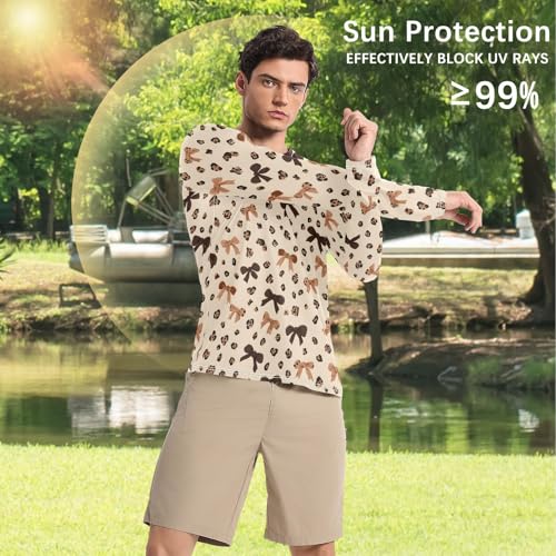 Mens UV Protection Shirts Rash Guard Long Sleeve UPF 50+ Leopard Bow Quick Dry S4