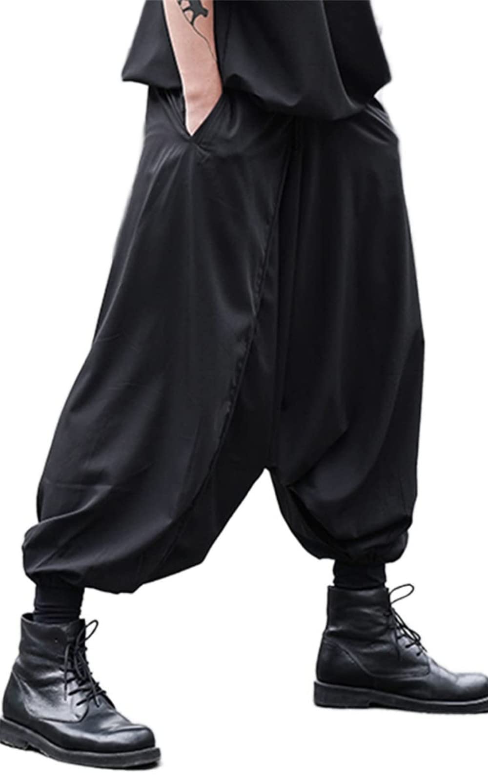 AITFINEISM Men's Casual Skirt Pants Loose Wide Leg Harem Pant Japanese Harajuku Kimono Trousers