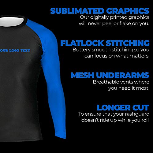 Custom Team Logo Sports Wicking T-Shirt Quick-Drying Cross Training Rash Guard, Long Sleeve Blue X-Large3