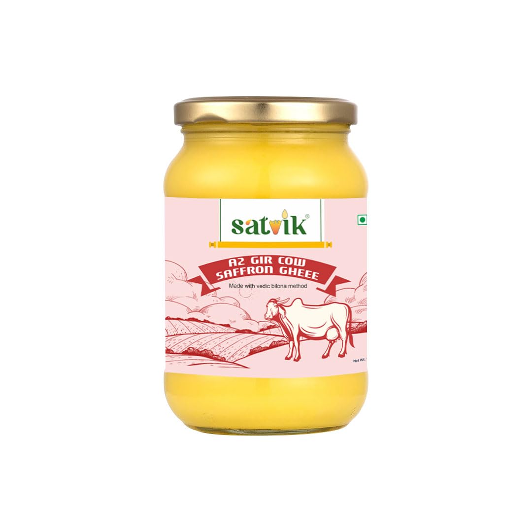 Satvik Pure Ghee A2 Gir Saffron Cow Ghee 500gm Churned from Vedic Bilona Method | Bilona Ghee | A2 Cow Desi Ghee 500ml (B0CKHR4JSG) Amazon Price History, Amazon Price Tracker