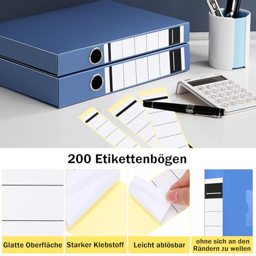 200 Stück Ordnerrücken Selbstklebend 2 Größen Ordner Rückenschilder Selbstklebend 19×5,4cm Und 19×3,6cm Ordnerrücken Aufkleber für Büro Schule Und Archivierung
