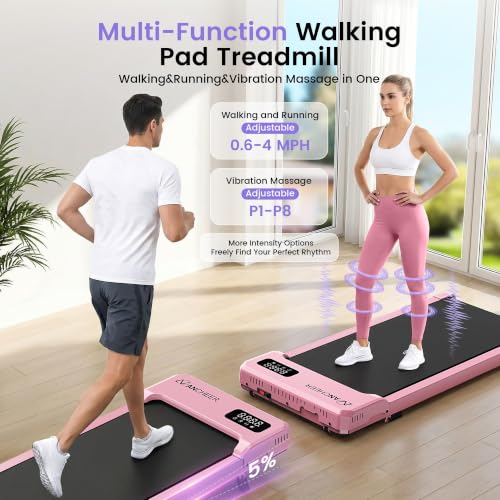 Image of Pink Walking Pad with Vibration Plate, Under Desk Treadmill with Incline