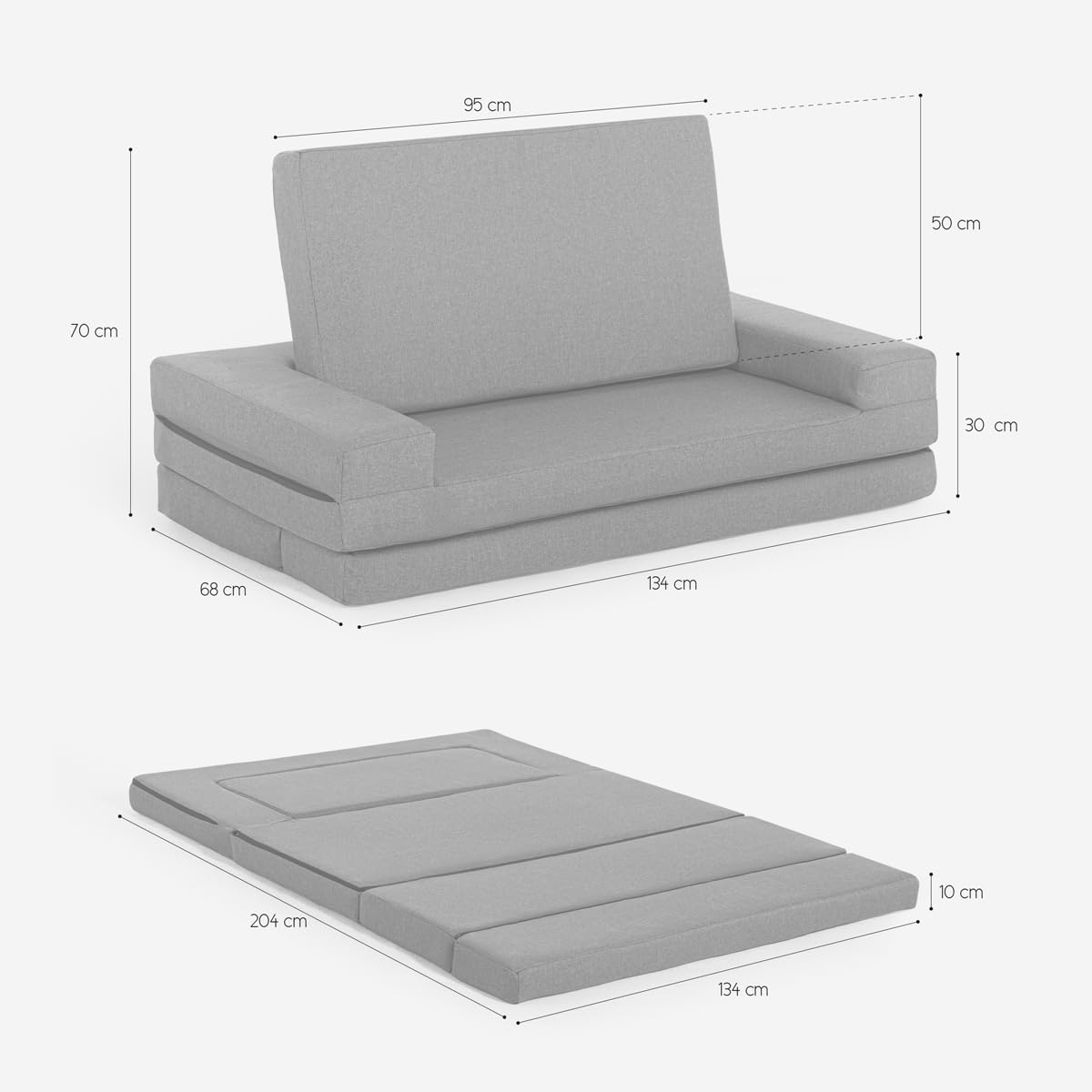 Produce Shop Sofá Cama de 2 plazas Modular Plegable Compacto de Tela Miranda - Negro