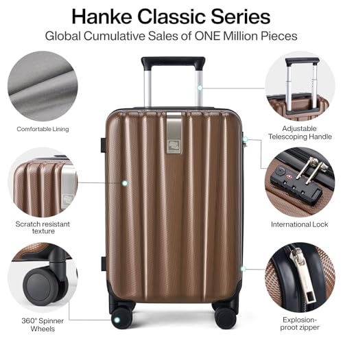 Image of Hanke Luggage Sets 3 piece Carry On Luggage with Wheels PC Hard Shell Suitcases Lightweight Checked Tsa Luggage Extra Large Travel Suitcase Woman Men 20 /24 /29 Inch （Brown）