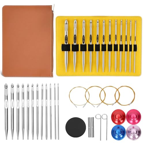 Image of 26 Pack Tunisian Crochet Hook Set with Cable for Beginners Adults, 6 Inch Aluminium Interchangeable Long Crochet Hook Set Crochet Needles Tools for Arthritic Hands (3mm-10mm)
