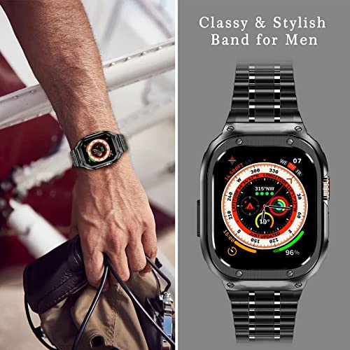 MioHHR Stainless Steel Watch Band with Case Compatible for Apple Watch Bands Ultra 3/2/1 49 mm,Rugged Strap with Metal Protective Bumper Cover for iWatch Ultra 3/2/1 for Men(Black) - Image 3