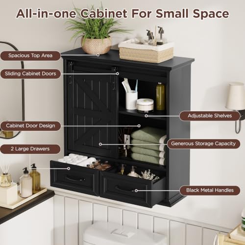Image of Bathroom Wall Storage Cabinet with 2 Drawers,Floating Medicine Cabinet