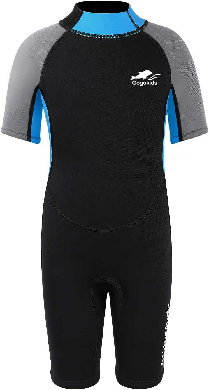 GogokidsKids Wetsuit for Boys Girls, Toddler Full Shorty Suit 2.5mm Neoprene, One Piece Thermal Wet Suit Back Zip Keep Warm Sun Protection for Swimming Diving Surfing Snorkeling