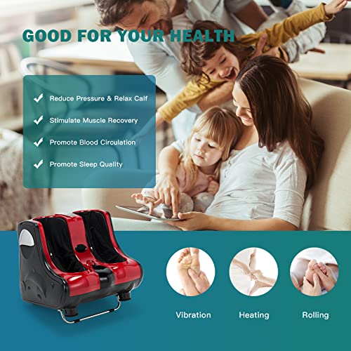 Image of Giantex Foot and Calf Massager with Heat - Shiatsu Foot Massager Machine with Vibration, Deep Kneading, 3-Level Intensity Modes, Electric Foot Massager for Tired Feet, Leg, Calf Pain Relief (Red)