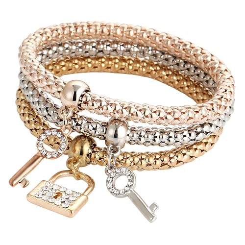 Bracelet extensible femme multicouche à pendentif papillon cœur et couronne