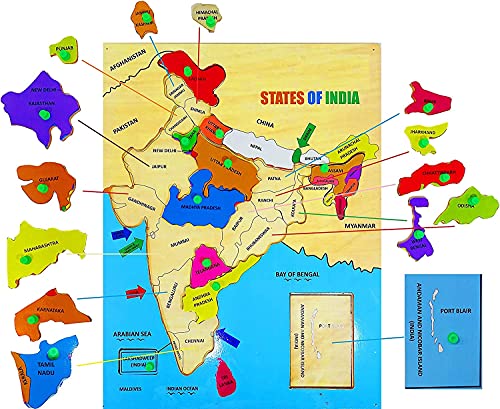 Wooden Educational Learning India Political Map Puzzle Board for Kids, Size (13x12) InchesWebby Wooden Educational Learning India Political Map Puzzle Board for Kids, Size (38x30) Inches