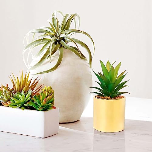 Faux-Succulent-Artificial-Plants-7-5-in-Pots-Home-Decoration-Set-of-2-Gold-Pots