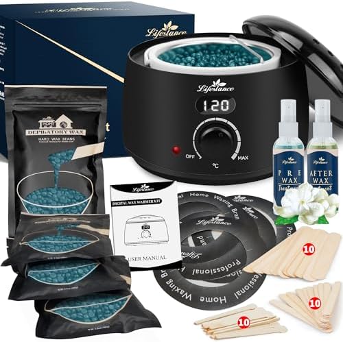 Lifestance Waxing Set Professionell, Wachswärmer Wachs Haarentfernung | 400g Wax, 20 Wachsstäbchen, 10 Augenbrauen Stäbchen, ein Vor- und Nachbehandlungslosion, 5 Papierringe