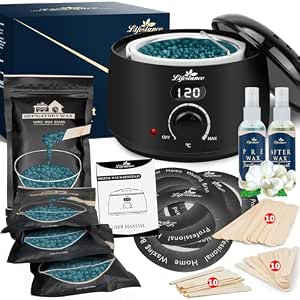 Lifestance Waxing Set Professionell, Wachswärmer Wachs Haarentfernung | 400g Wax, 20 Wachsstäbchen, 10 Augenbrauen Stäbchen, ein Vor- und Nachbehandlungslosion, 5 Papierringe
