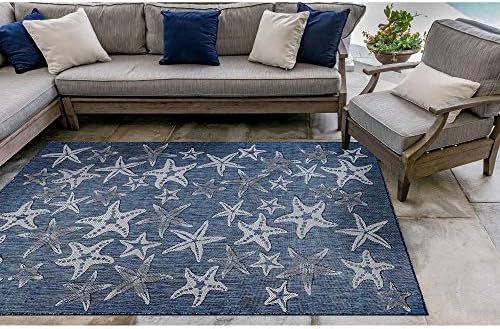 Liora Manne Carmel Indoor Outdoor Rug - Sea Life Styled Rug, Comfortable & Durable, Power Loomed, Polypropylene Material, UV Stabilized, Starfish Navy, 6'6" x 9'3"