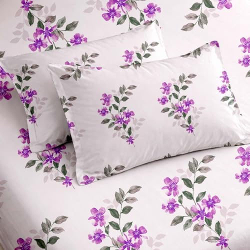 Image of Raymond Bedsheet 100% Cotton Feel Bedsheets 200 TC for Double Bed King Size (108 x108 Inch) with 2 Large Size Pillow Covers | Soft & Breathable | Wrinkle-Free | Premium Printed Design Purple