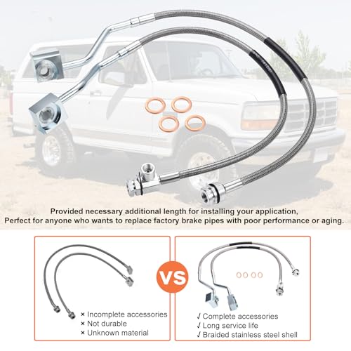 89310S 4-6\" Front Stainless Brake Lines, Extended Brake Lines Compatible with 1980-1996 Ford F-150 and Ford Bronco