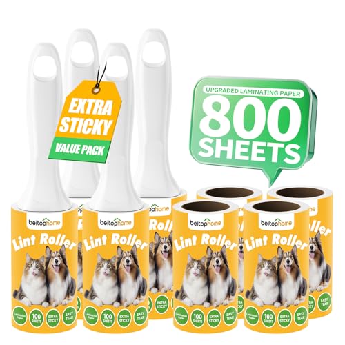 Extra Sticky Lint Roller for Pet Hair, 800 Sheets with Reinforced...