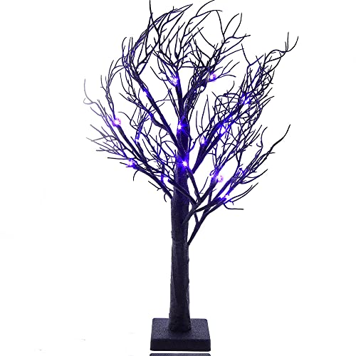 2-Foot Purple LED Black Glitter Tabletop Tree