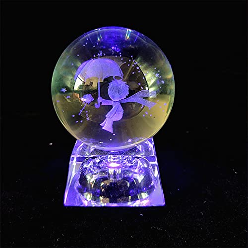 Hologramme de boule de verre 3D gravé au laser avec base de lumière LED colorée, décoration de bureau à domicile, avec boîte cadeau (Prince 60mm) Cover