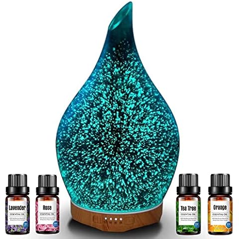 Aroma Diffuser, 280ml Glas Luftbefeuchter Aromatherapie Ätherische Öle Diffuser Kalter Nebel Humidifier 3D-Effekt Duftlampe Cover