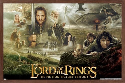 The Lord of the Rings: The Motion Picture Trilogy Wall Poster, 34L" x 22.4W", Mahogany Framed Version