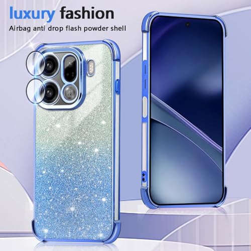 BEEJTUNY Etui do Xiaomi Redmi Note 15 Pro+ Plus/Poco M8 Pro, przezroczyste etui z kartą z brokatem, etui ochronne, odporne na wstrząsy z ochroną soczewek. Niebieski