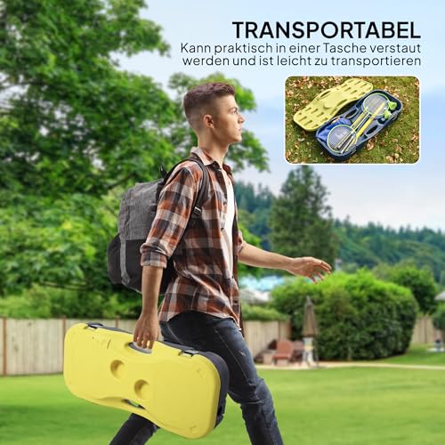 HOMCOM Badminton Netz mit Stand, Badminton-Netzständer, tragbarer Netzständer, Badmintonnetz mit 4 Badminton-Schlägern, Outdoor-Sport, Gelb+Blau, 286 x 33 x 157 cm