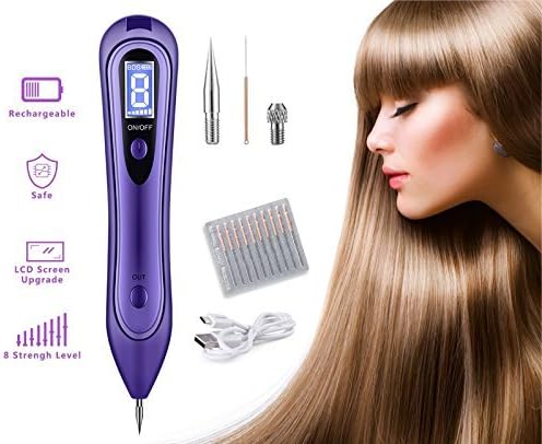 VOUMEY Skin Tags Remover-Skin Tag Remover Kit with 8 Adjustable Modes&LED Light, LCD Display Spot Mole Remover for Tattoo Warts Nevus Dark Spots Freckles - USB Rechargeable and Replaceable Needles