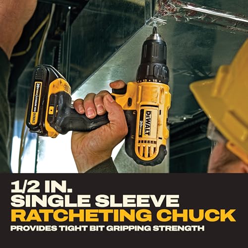 Image of DEWALT 20V Max Cordless Drill Driver Set, 2 Speed, High Performance Motor, Includes 2 XR 1.3Ah Li-Ion Batteries, Charger and Contractor Bag (DCD771C2)