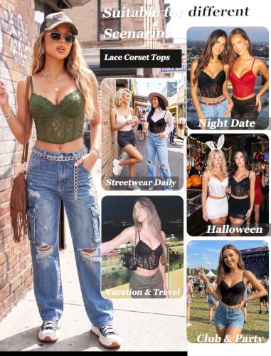 Image of Avidlove Lace Bralette for Women V Neck Bustier Corset Tops with Underwired Racerback Adjustable Strap Crop Top