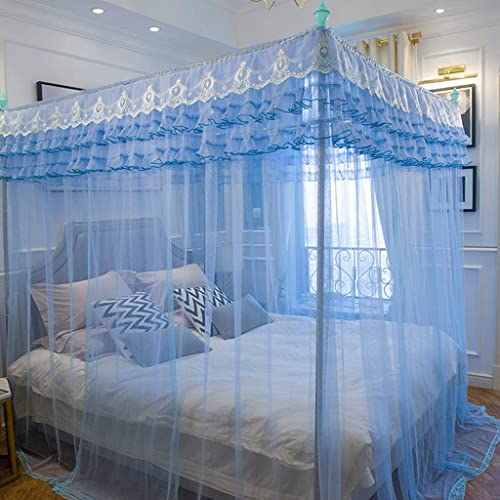 Obokidly Mosquito Canopy Net For Bed Luxury Canopy Netting 4 Corners Post Bed Canopies Stylish Style Bedroom Decoration For Man Adults & Boys Girls Bed (Blue-2, California King) #TOP16