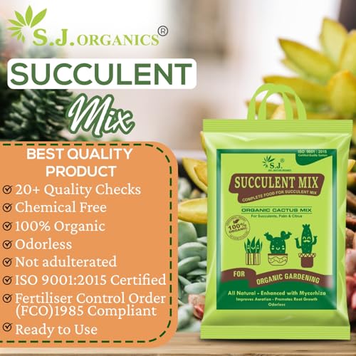 Image of S.J. Organics 100% Organic Succulent and Cactus Potting Soil Mix- 20 kg Premium Potting Mix with Perlite, Well-Drained & Aerated, Ideal for Succulents, Cacti, Root Growth | Succulent Soil Mix