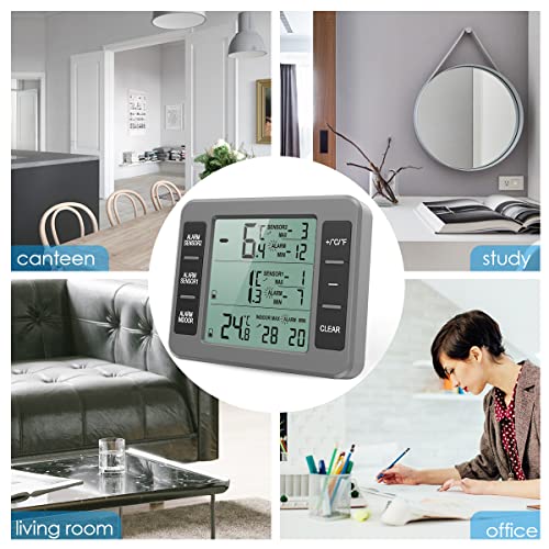 Amir Upgraded Refrigerator Thermometer, Wireless Indoor Outdoor Thermometer, Sensor Temperature Monitor With Audible Alarm Temperature Gauge For Freezer Kitchen Home (Battery Not Included, Grey) #TOP6